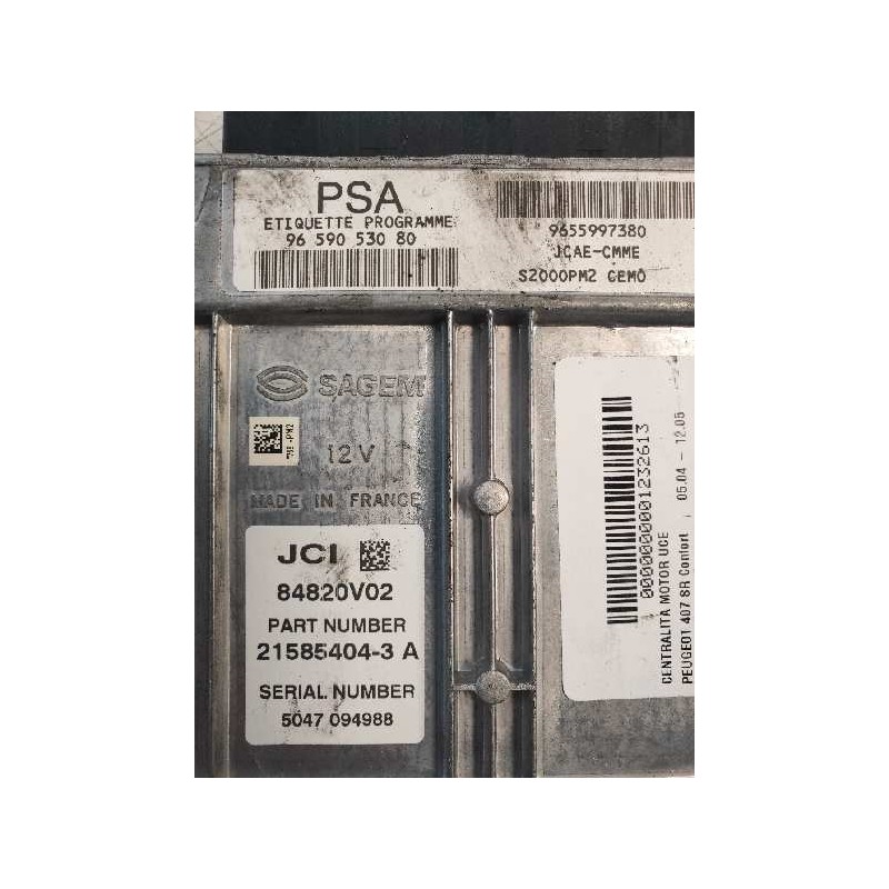 Recambio de centralita motor uce para peugeot 407 sr confort referencia OEM IAM 215854043A 9659053080 9655997380 84820V02 S2000P