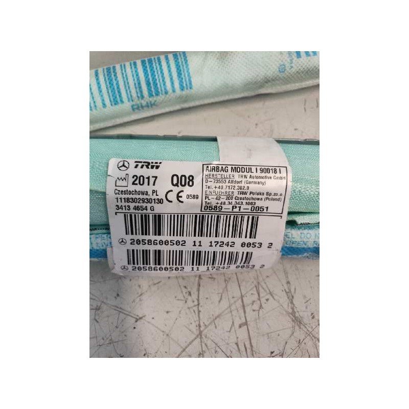 Recambio de airbag cortina delantero derecho para mercedes clase c (w205) lim. c 220 cdi bluetec (205.004) referencia OEM IAM 34