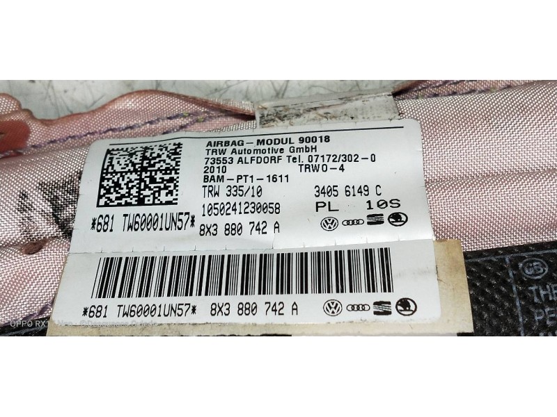 Recambio de airbag cortina delantero derecho para audi a1 (8x) attraction referencia OEM IAM   