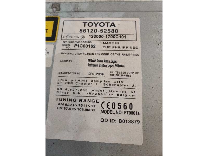 Recambio de sistema audio / radio cd para toyota urban cruiser active referencia OEM IAM 8612052580 1230001700C101 