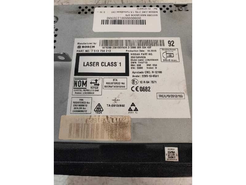 Recambio de sistema navegacion gps para nissan juke (f15) 1.5 turbodiesel cat referencia OEM IAM 7513750213 259158V92A 229513654