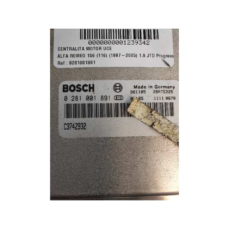 Recambio de centralita motor uce para alfa romeo 156 (116) 1.9 jtd progression referencia OEM IAM 0281001891 C374Z932 