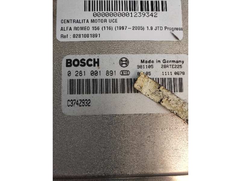 Recambio de centralita motor uce para alfa romeo 156 (116) 1.9 jtd progression referencia OEM IAM 0281001891 C374Z932 