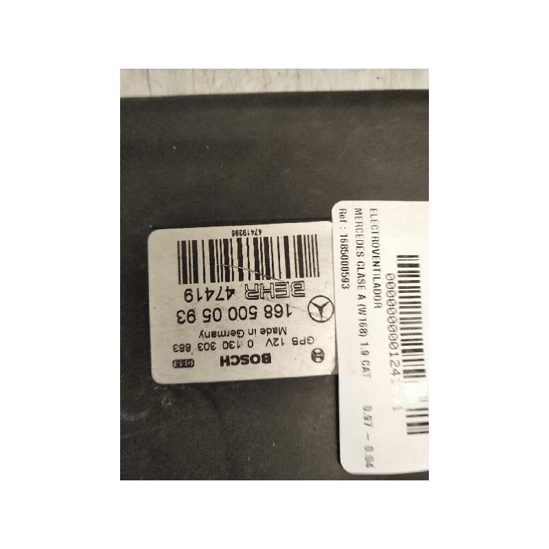 Recambio de electroventilador para mercedes clase a (w168) 1.9 cat referencia OEM IAM 1685000593 130303883 