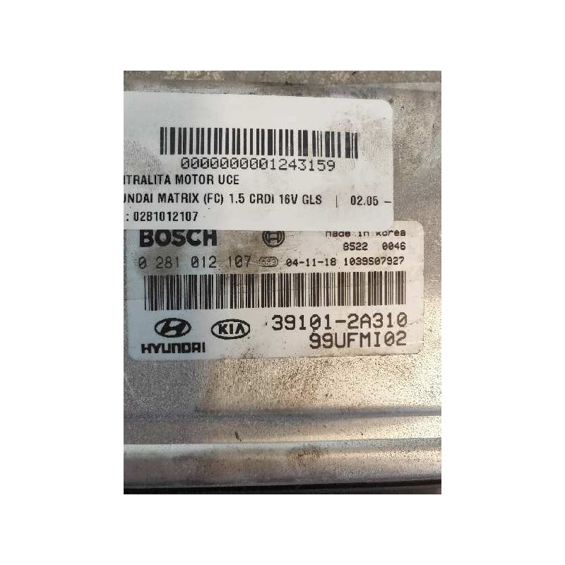 Recambio de centralita motor uce para hyundai matrix (fc) 1.5 crdi 16v gls referencia OEM IAM 0281012107 391012A310 99UFMI02