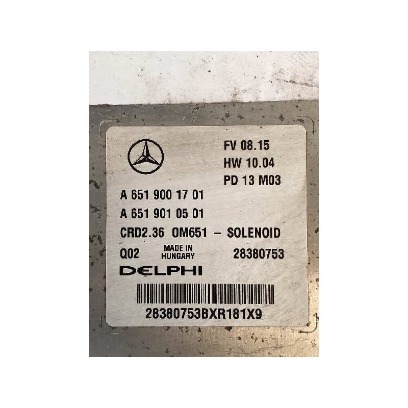 Recambio de centralita motor uce para mercedes sprinterii caja cerrada (desde 01.06) 210/213/216 cdi (906.611/613) referencia OE
