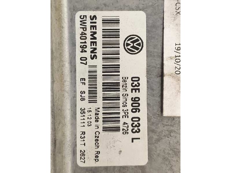 Recambio de centralita motor uce para volkswagen polo (9n1) conceptline referencia OEM IAM 5WP4019407 03E906033L 