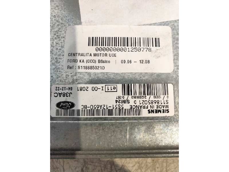 Recambio de centralita motor uce para ford ka (ccq) básico referencia OEM IAM S118685021D 5S5112A650BC 