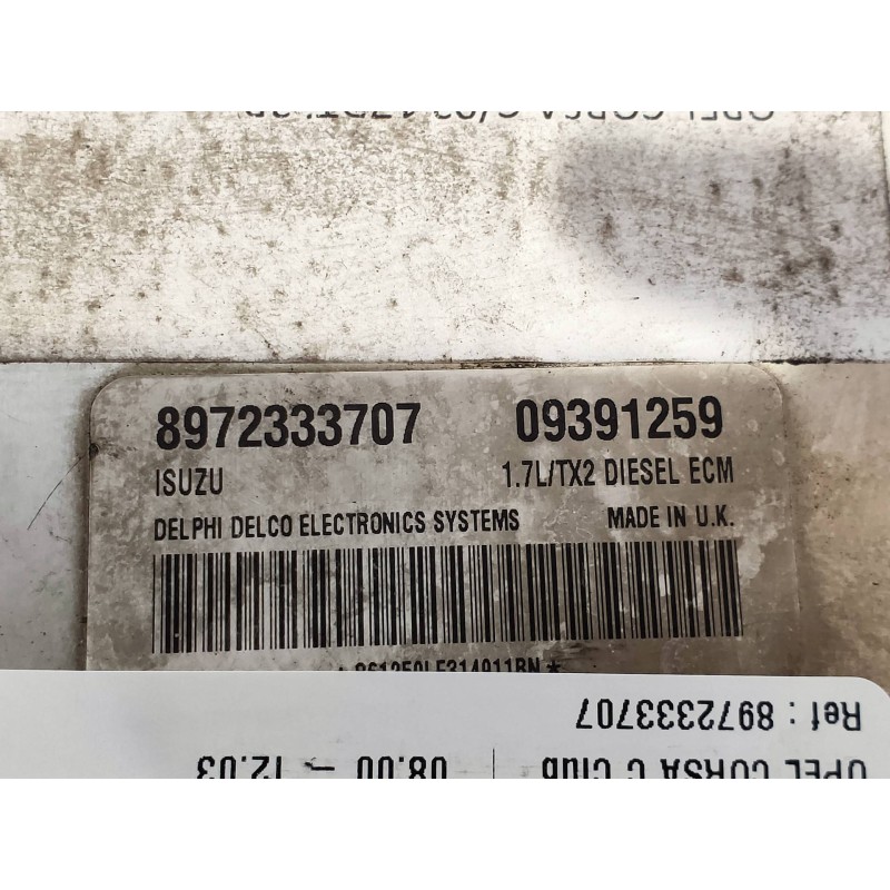 Recambio de centralita motor uce para opel corsa c club referencia OEM IAM 09391259 8972333707 