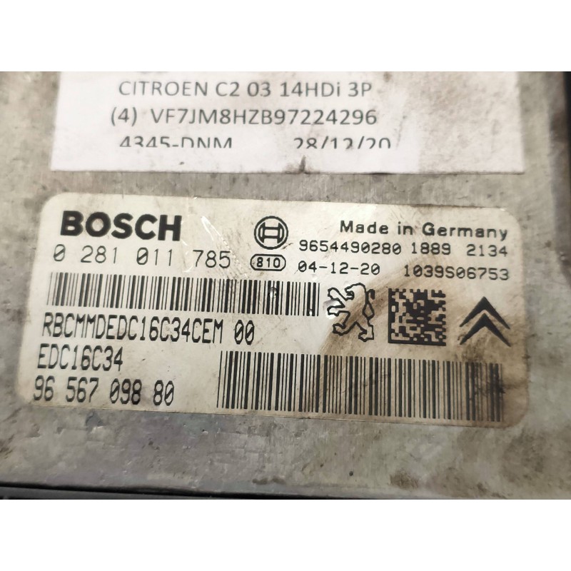 Recambio de centralita motor uce para citroen c2 furio referencia OEM IAM 0281011785 9656709880 9654490280 1039S06753 BOSCH