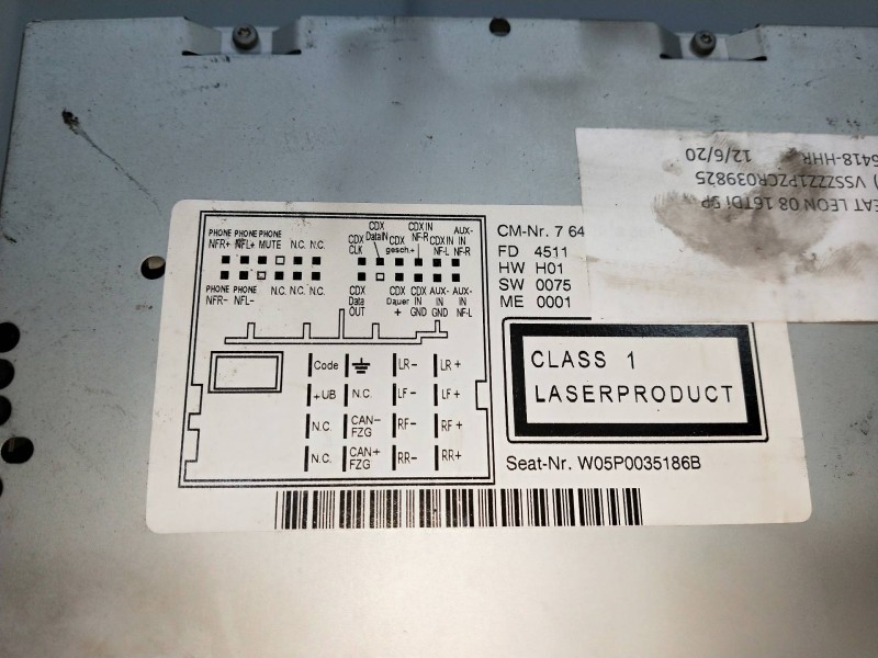 Recambio de sistema audio / radio cd para seat leon (1p1) 1.6 tdi referencia OEM IAM 5P0035186B  