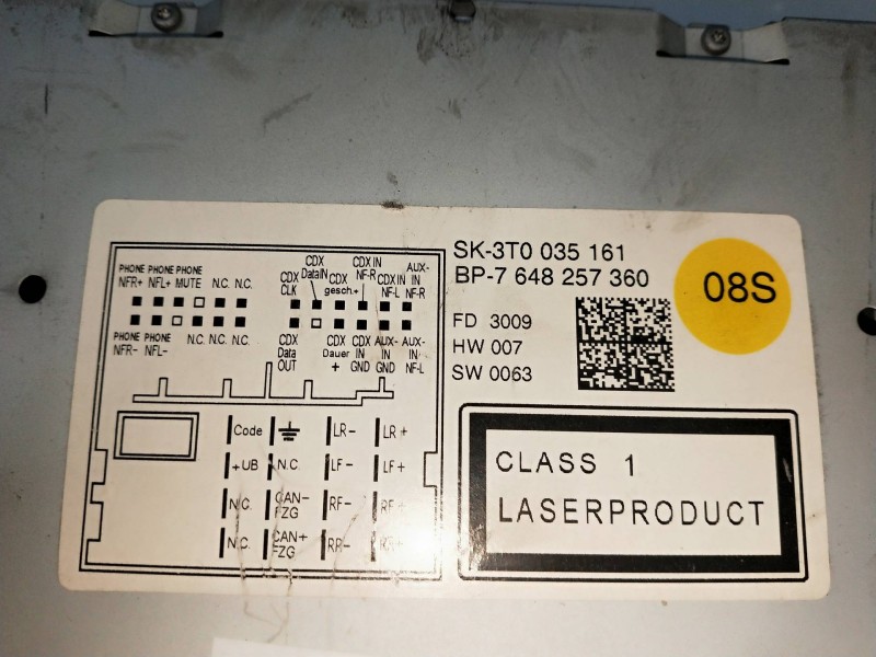 Recambio de sistema audio / radio cd para skoda superb combi (3t5) comfort referencia OEM IAM BP7648257360  