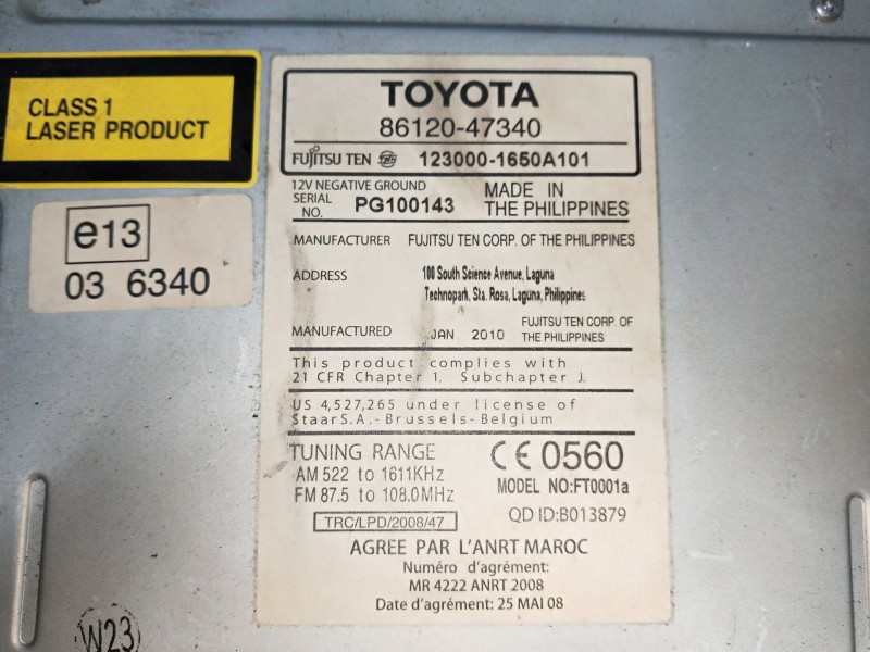 Recambio de sistema audio / radio cd para toyota prius (nhw30) plug-in hybrid advance referencia OEM IAM 8612047340  