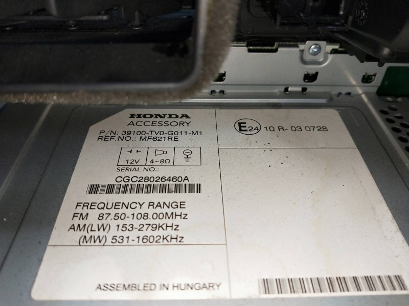 Recambio de sistema audio / radio cd para honda civic (fk) 1.4 cat referencia OEM IAM 39100TVOG011M1  