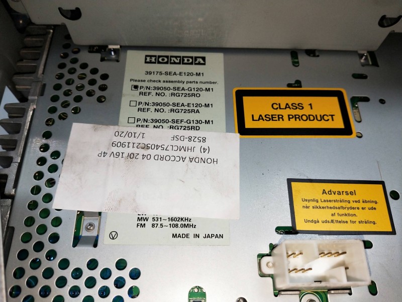 Recambio de sistema audio / radio cd para honda accord berlina (cl/cn) 2.0 vtec cat referencia OEM IAM 39050SEAG120M1  