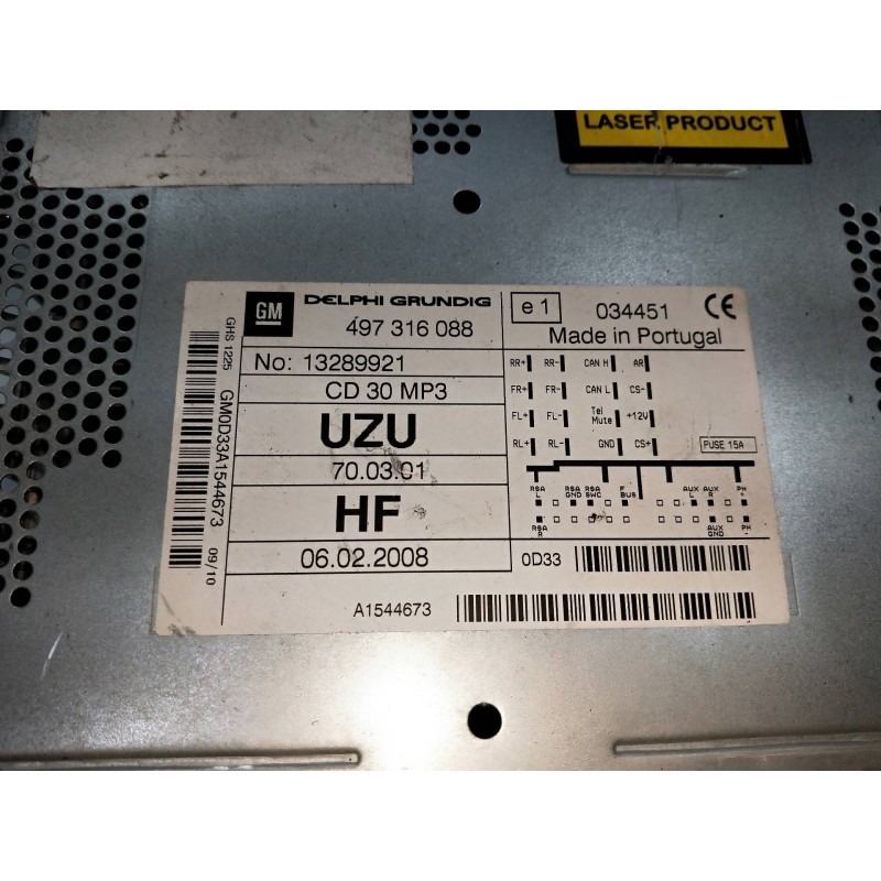 Recambio de sistema audio / radio cd para opel corsa d 1.3 16v cdti cat (z 13 dth / l4i) referencia OEM IAM 497316088  