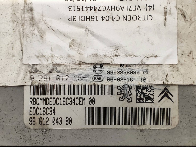 Recambio de centralita motor uce para citroen c4 coupe collection referencia OEM IAM 0281012985 9661204380 9653958980 1039S14116