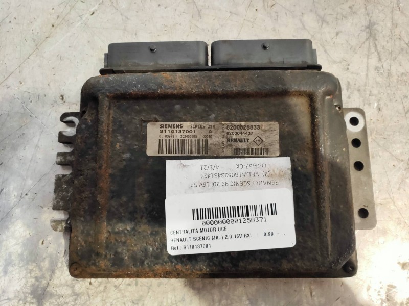 Recambio de centralita motor uce para renault scenic (ja..) 2.0 16v rxi referencia OEM IAM S110137001A 8200028833 8200044437 SIR