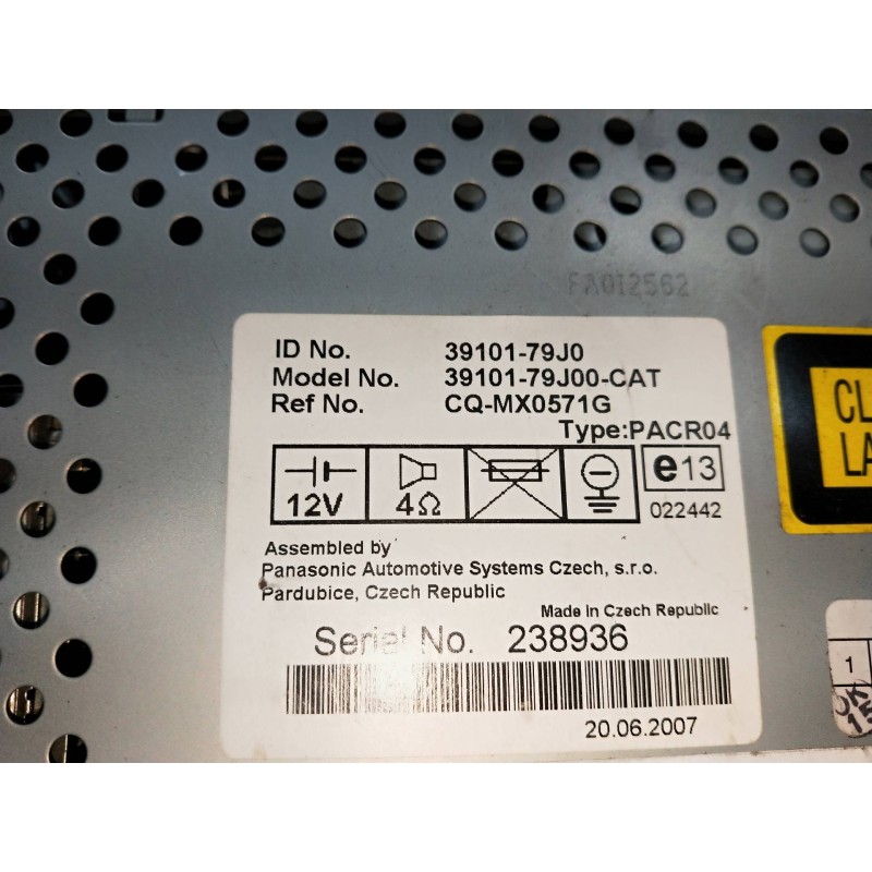 Recambio de sistema audio / radio cd para suzuki sx4 rw (ey) 1.9 ddis turbodiesel referencia OEM IAM 3910179J00CAT  