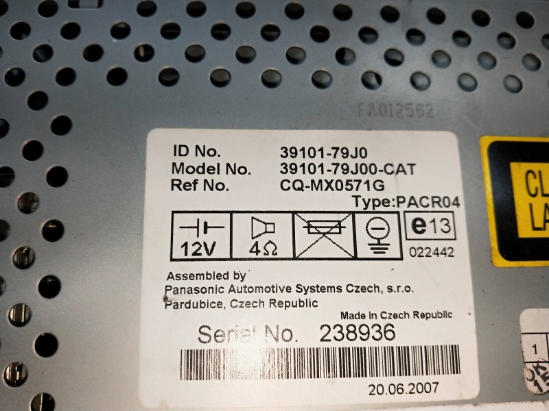 Recambio de sistema audio / radio cd para suzuki sx4 rw (ey) 1.9 ddis turbodiesel referencia OEM IAM 3910179J00CAT  