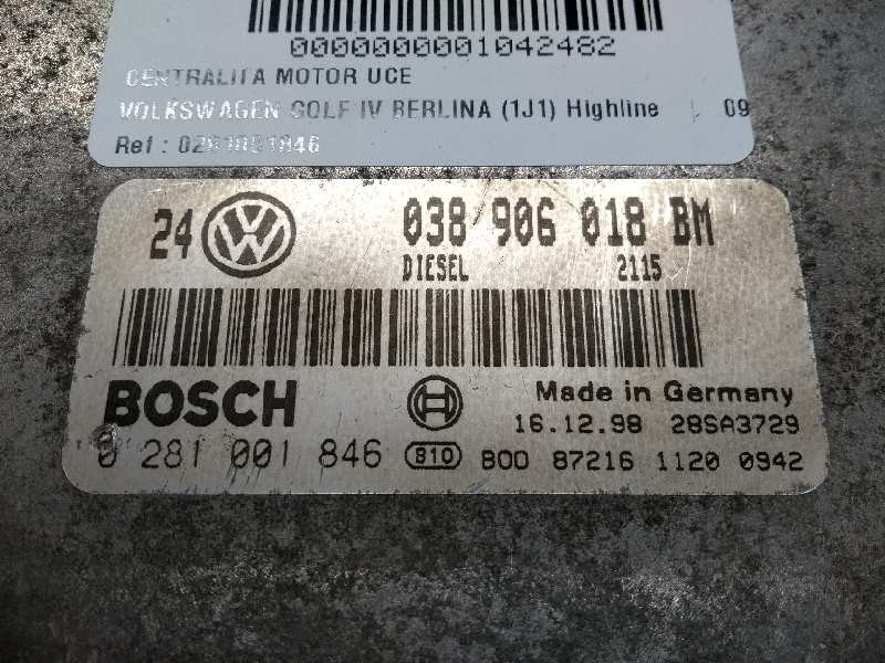 Recambio de centralita motor uce para volkswagen golf iv berlina (1j1) highline referencia OEM IAM 0281001846 038906018BM 