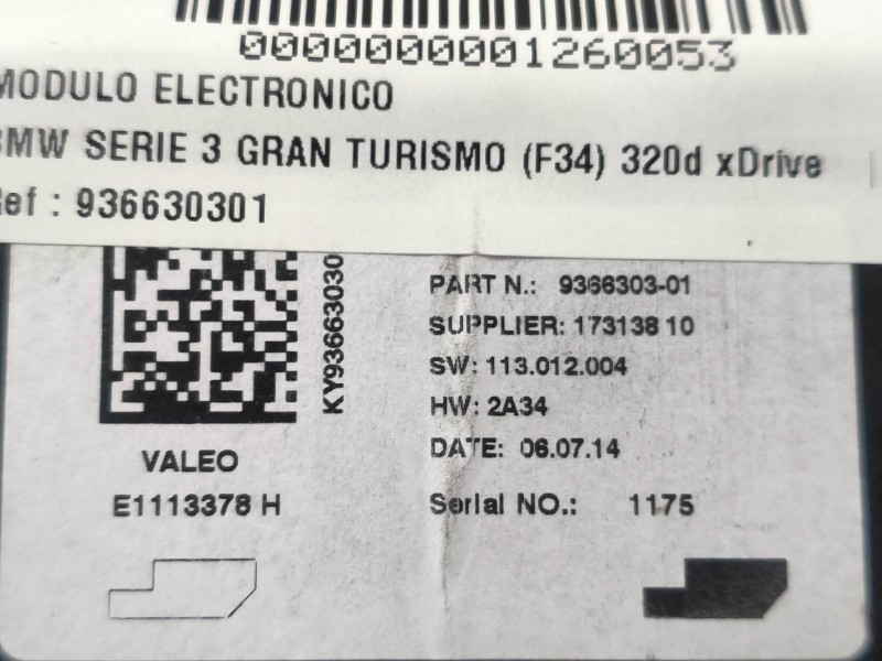 Recambio de modulo electronico para bmw serie 3 gran turismo (f34) 320d xdrive referencia OEM IAM 936630301  