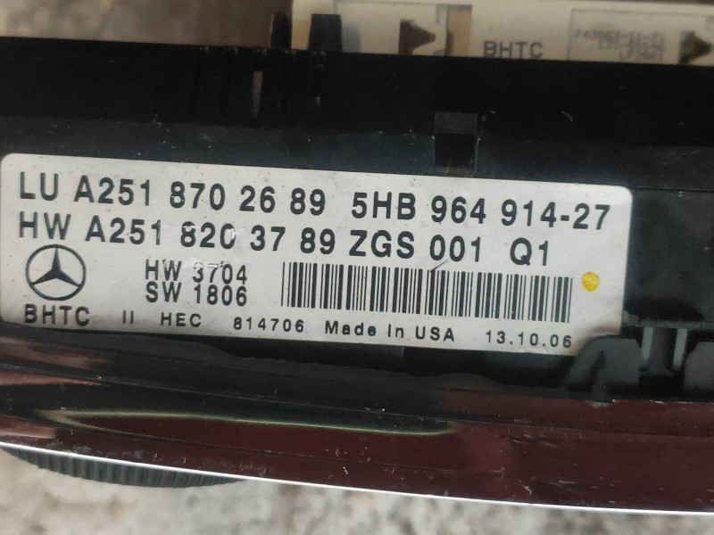 Recambio de mando calefaccion / aire acondicionado para mercedes clase r (w251) 320 cdi (251.022) referencia OEM IAM A2518702689