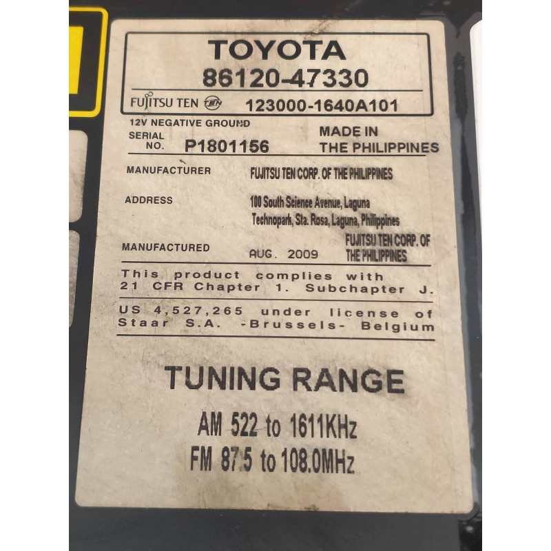 Recambio de sistema audio / radio cd para toyota prius (nhw30) plug-in hybrid advance referencia OEM IAM 8612047330 1230001640A1