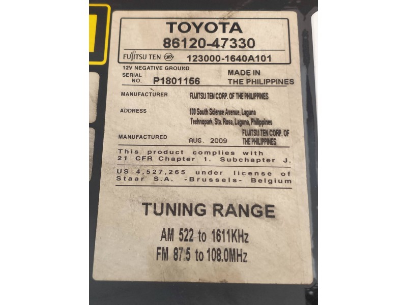 Recambio de sistema audio / radio cd para toyota prius (nhw30) plug-in hybrid advance referencia OEM IAM 8612047330 1230001640A1
