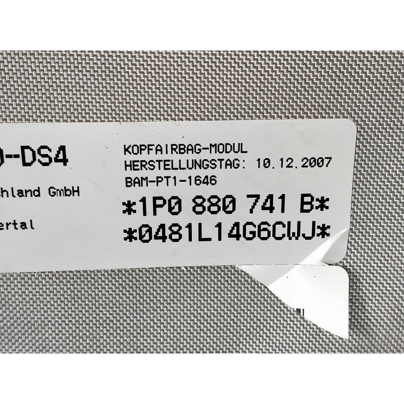 Recambio de airbag cortina delantero izquierdo para seat leon (1p1) 1.4 16v tsi referencia OEM IAM 1P0880741B  