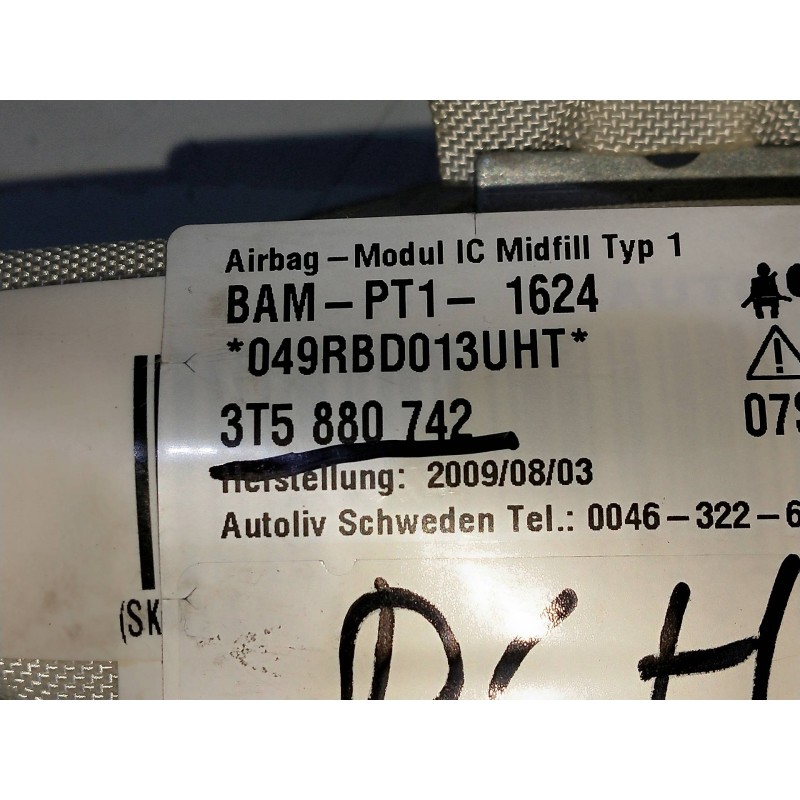 Recambio de airbag cortina delantero derecho para skoda superb combi (3t5) comfort referencia OEM IAM 3T5880742  