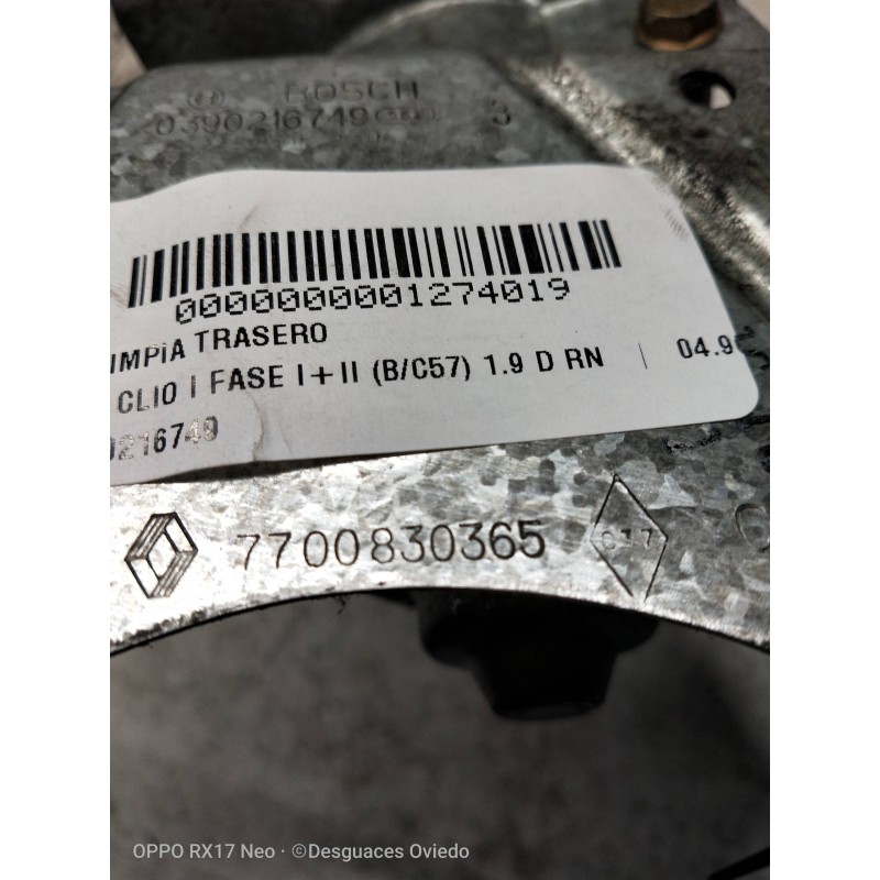 Recambio de motor limpia trasero para renault clio i fase i+ii (b/c57) 1.9 d rn referencia OEM IAM 0390216749 7700830365 