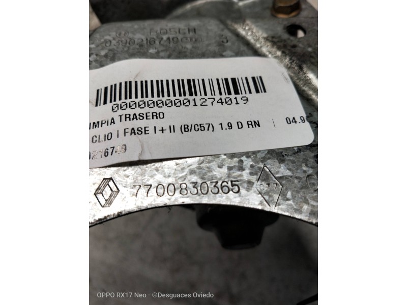 Recambio de motor limpia trasero para renault clio i fase i+ii (b/c57) 1.9 d rn referencia OEM IAM 0390216749 7700830365 