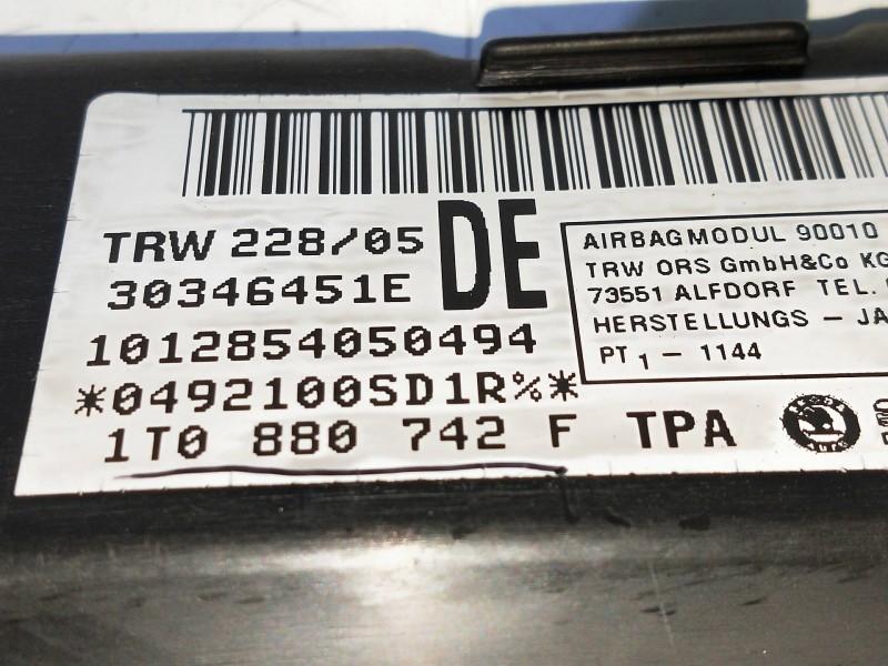 Recambio de airbag cortina delantero derecho para volkswagen touran (1t1) highline referencia OEM IAM 1T0880742F  