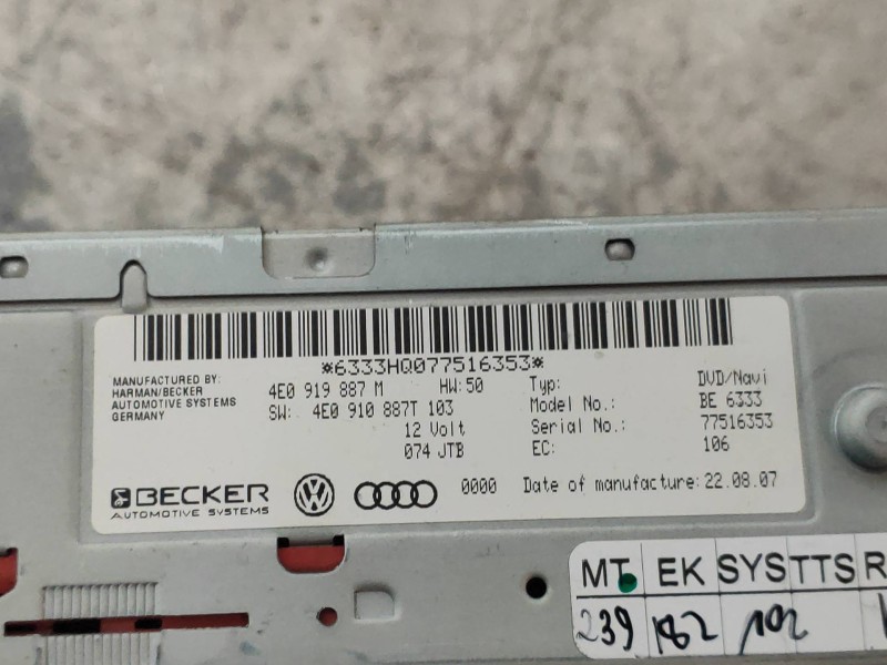 Recambio de sistema navegacion gps para audi a5 coupe (8t) 3.0 tdi quattro referencia OEM IAM 4E0919887M BE6366 