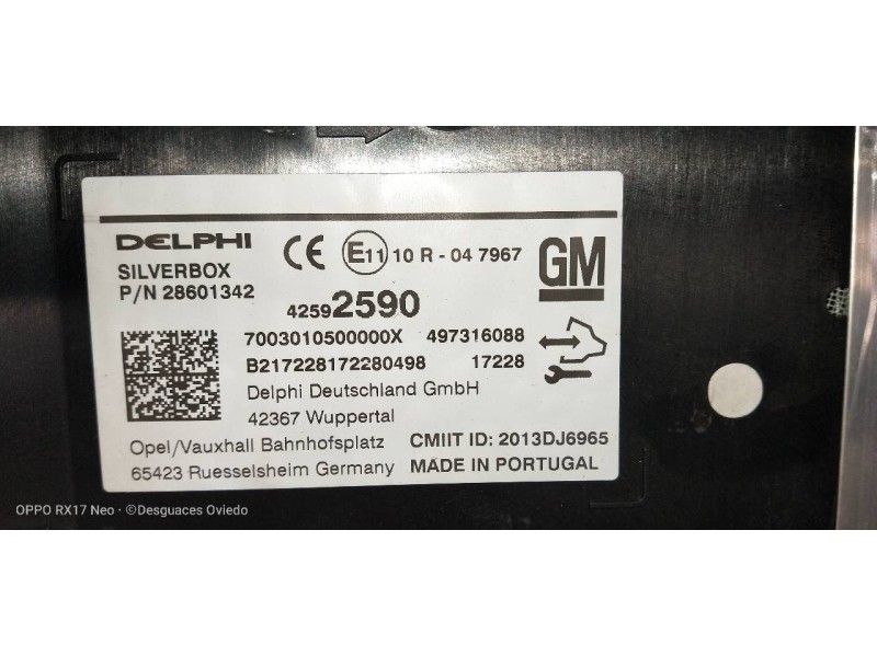 Recambio de modulo electronico para opel mokka x innovation start/stop referencia OEM IAM 42592590 497316088 28601342