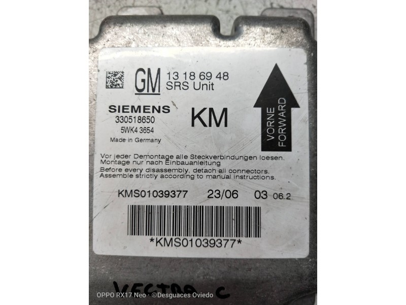Recambio de centralita airbag para opel vectra c berlina referencia OEM IAM 5WK43654 13186948 330518650 KM