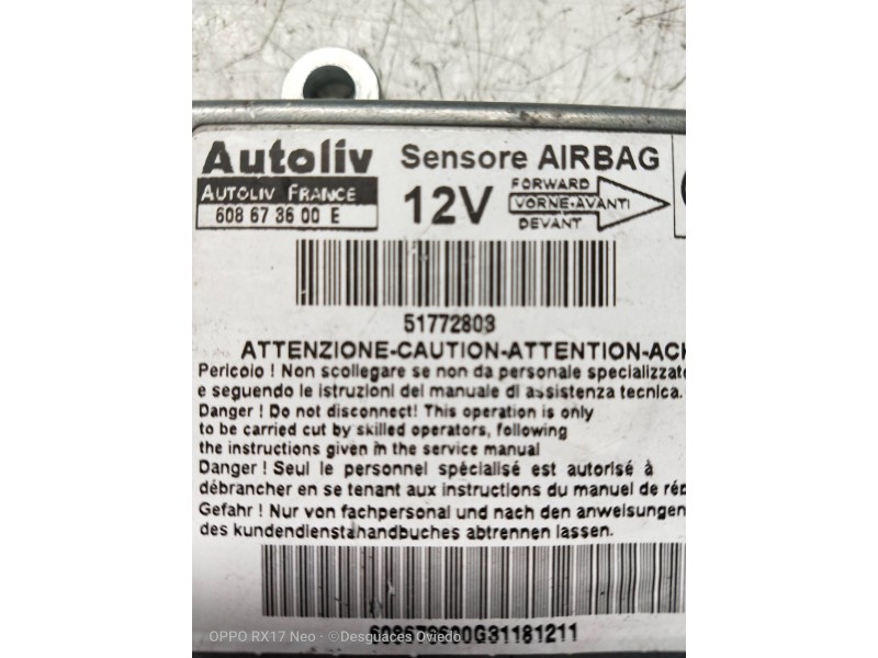 Recambio de centralita airbag para fiat doblo i cargo 1.3 16v jtd cat referencia OEM IAM 608673600E 51772803 