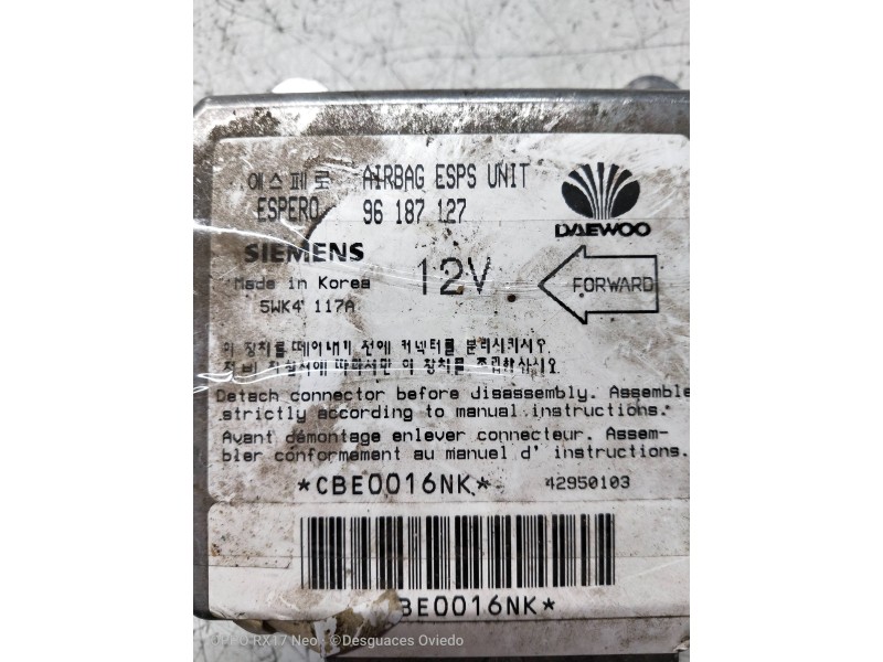 Recambio de centralita airbag para daewoo aranos 1.5 l referencia OEM IAM 5WK4117A 96187127 