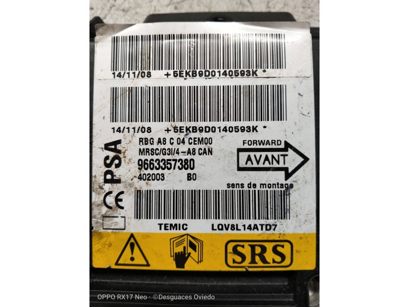 Recambio de centralita airbag para citroen c3 referencia OEM IAM 9663357380  