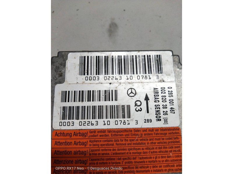 Recambio de centralita airbag para mercedes clase s (w220) berlina referencia OEM IAM 0285001467 0028203826 