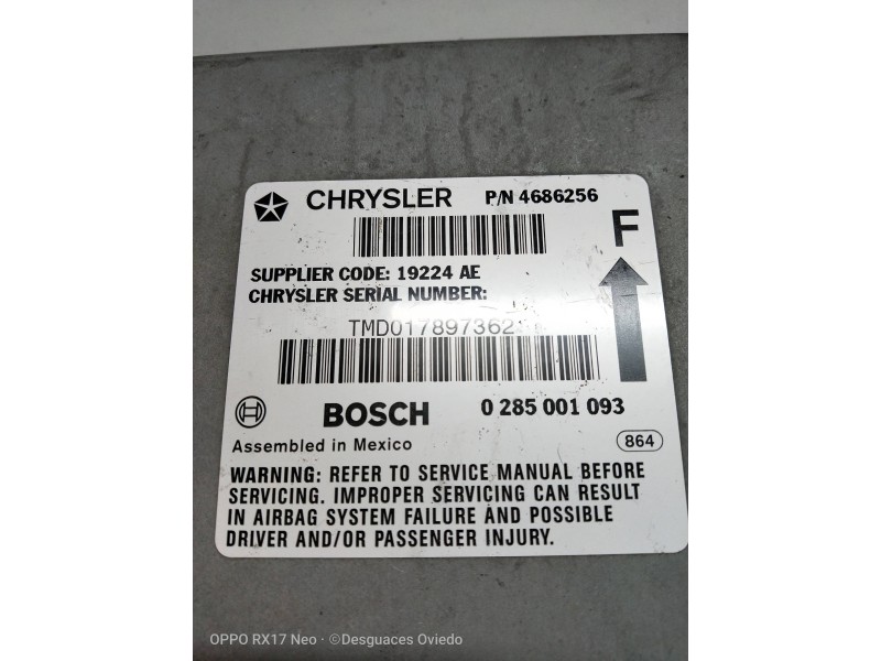 Recambio de centralita airbag para chrysler voyager (gs) referencia OEM IAM 0285001093 TMD017897362 4686256 Recambio de centralita airbag para chrysler voyager (gs) referencia OEM IAM 0285001093 TMD017897362 4686256