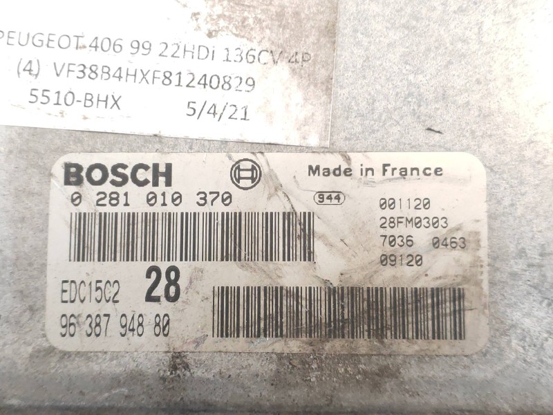 Recambio de centralita motor uce para peugeot 406 berlina (s1/s2) sv referencia OEM IAM 0281010370 9638794880 EDC15C2 BOSCH