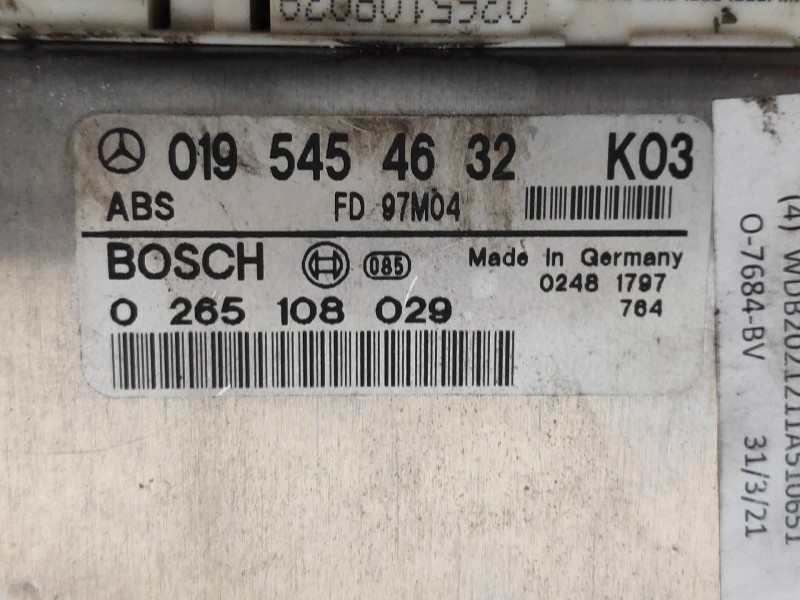 Recambio de centralita abs para mercedes clase c (w202) berlina 220 diesel (202.121) referencia OEM IAM 0265108029 0195454632 
