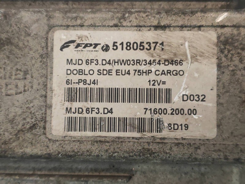 Recambio de centralita motor uce para fiat doblo cargo (223) 1.3 jtd referencia OEM IAM 51805371 MJD6F3D4 7160020000