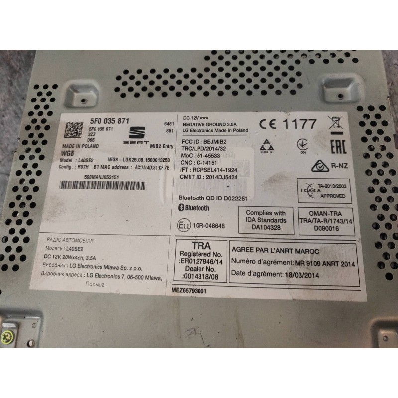 Recambio de sistema audio / radio cd para seat ibiza (6p1) fr referencia OEM IAM 5F0035871  