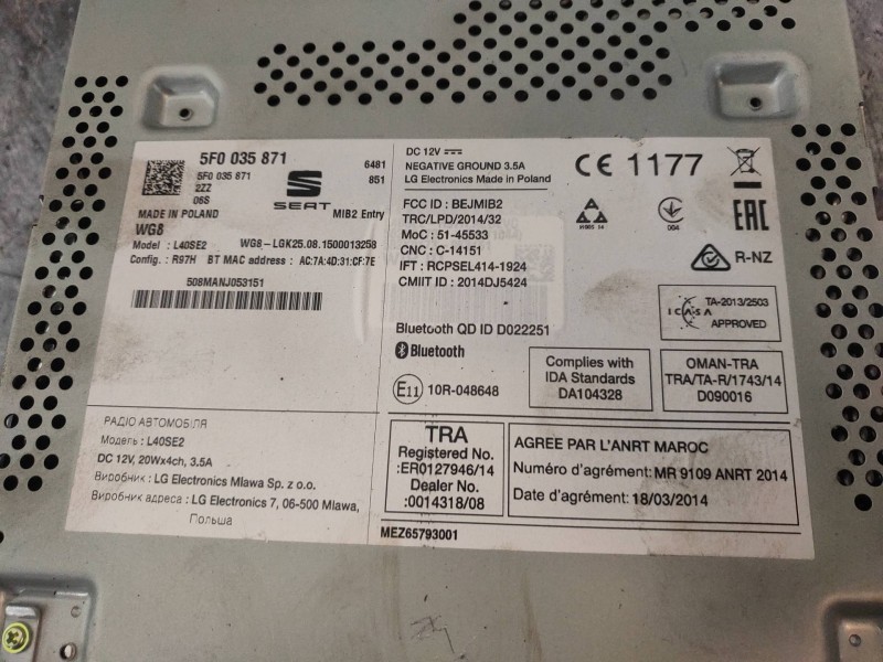 Recambio de sistema audio / radio cd para seat ibiza (6p1) fr referencia OEM IAM 5F0035871  