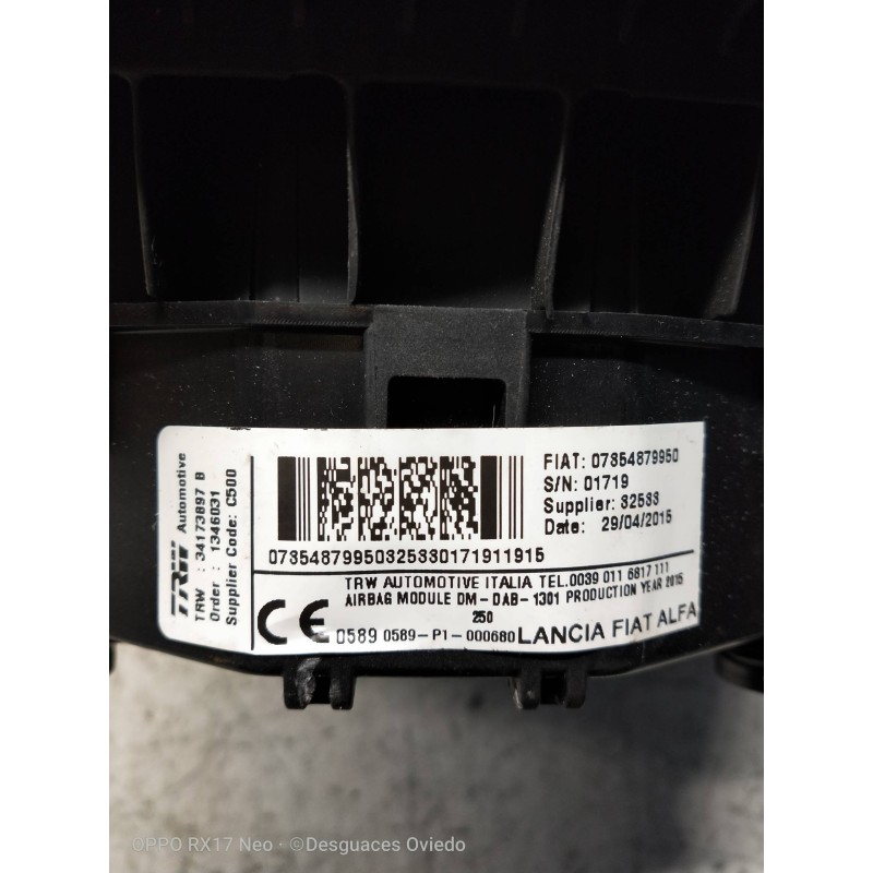 Recambio de airbag delantero izquierdo para fiat ducato caja cerrada 33 (06.2006 =>) 2.3 jtd cat referencia OEM IAM 34173897 078