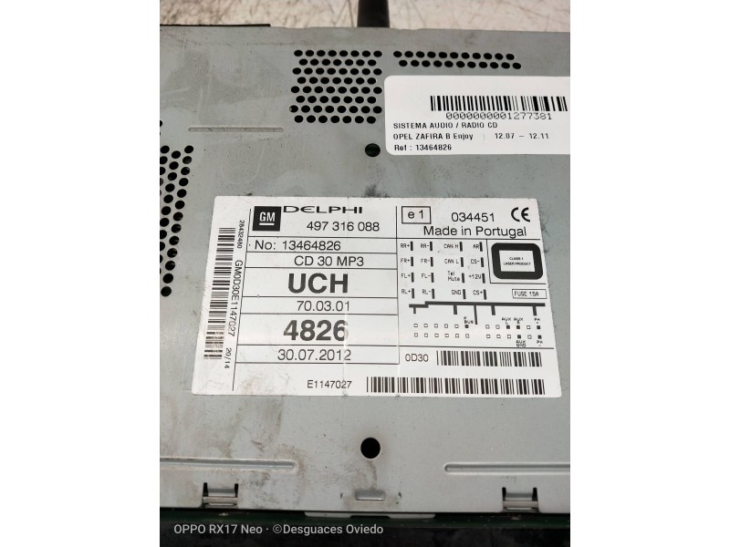 Recambio de sistema audio / radio cd para opel zafira b enjoy referencia OEM IAM 13464826  