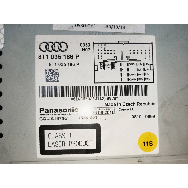 Recambio de sistema audio / radio cd para audi a4 avant (8k5) (2008) básico referencia OEM IAM 8T1035186P  PANASONIC